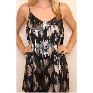 L'Atiste by Amy Party Cocktail Shimmer Sequins Strappy Shift Dress Womens S